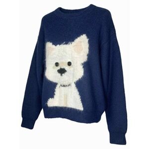 PSO‎ Brand women's Knit Fuzzy Sweater white dog size large oversized wool blend